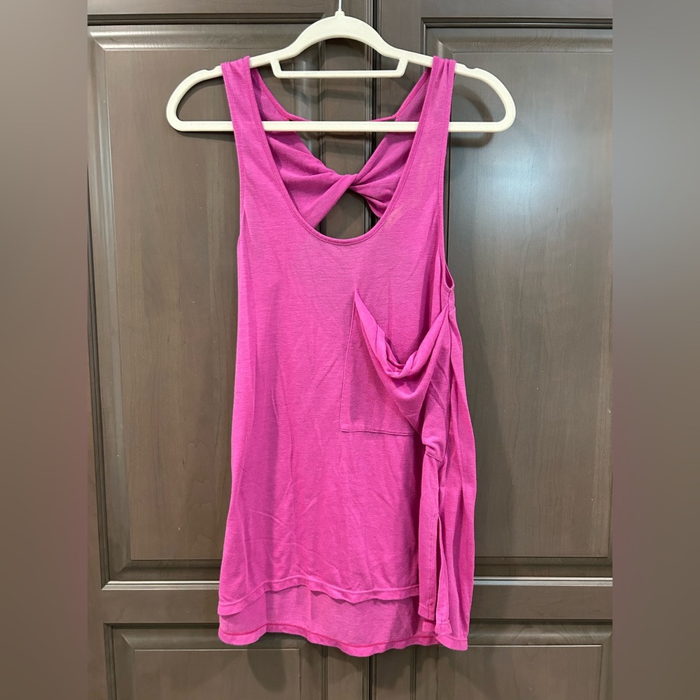 Vintage Free People “Minimale” Hot Pink Twisted Back Tank, One Size